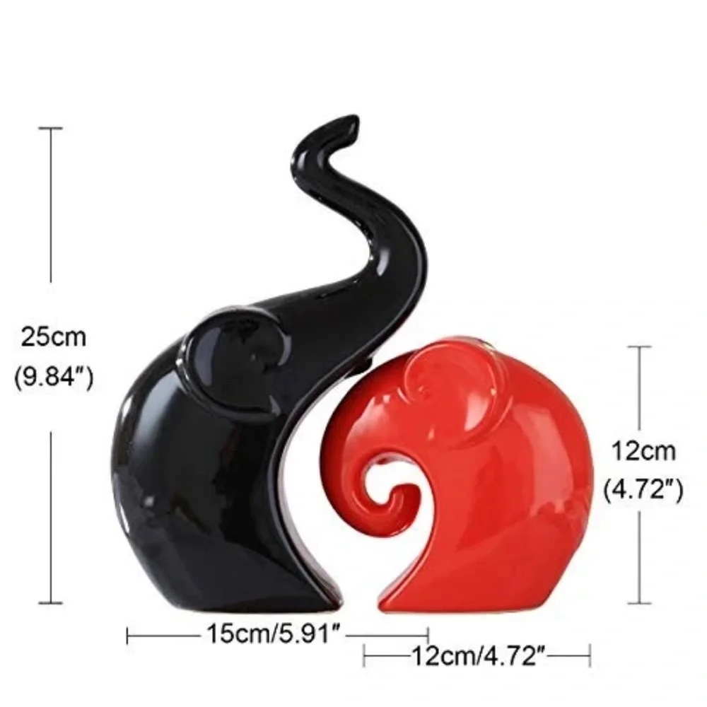 Elegant Black and Red Elephant Sculptures - Picture 2 of 11